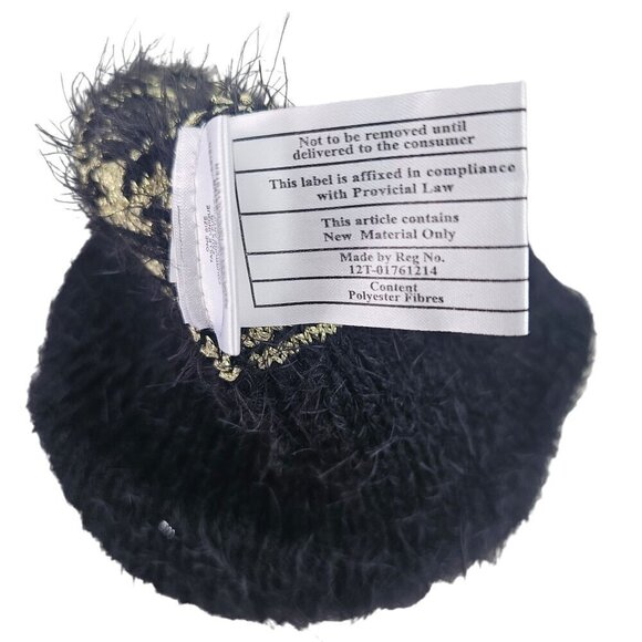 Unbranded Black Metallic Gold Furry Knit Beanie Faux Fur Pom-Pom Unisex OS - Picture 11 of 11